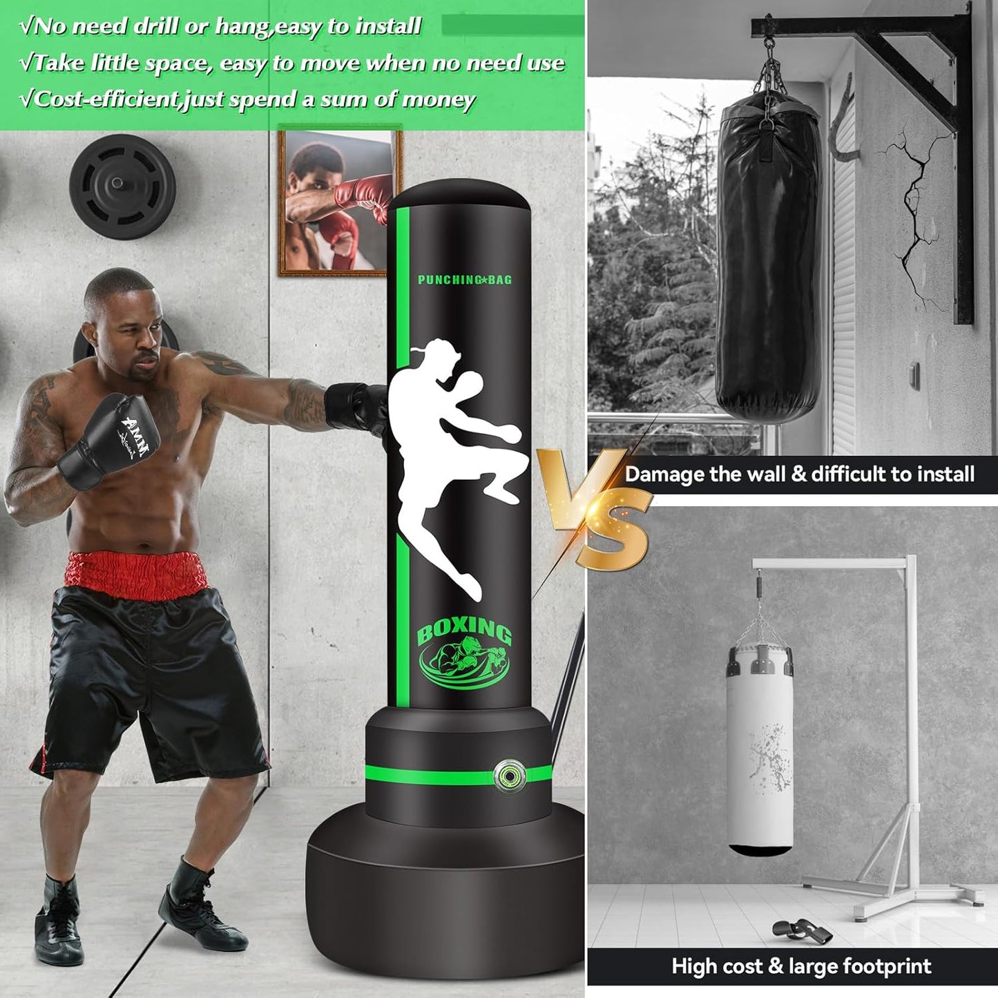 Upgrade Freestanding Punching Bag for Adults Teens Kids, 70'' Heavy Boxing Bag with Stand with Boxing Gloves, Kickboxing Bag for MMA Muay Thai Fitness Taekwondo Boxing Traning