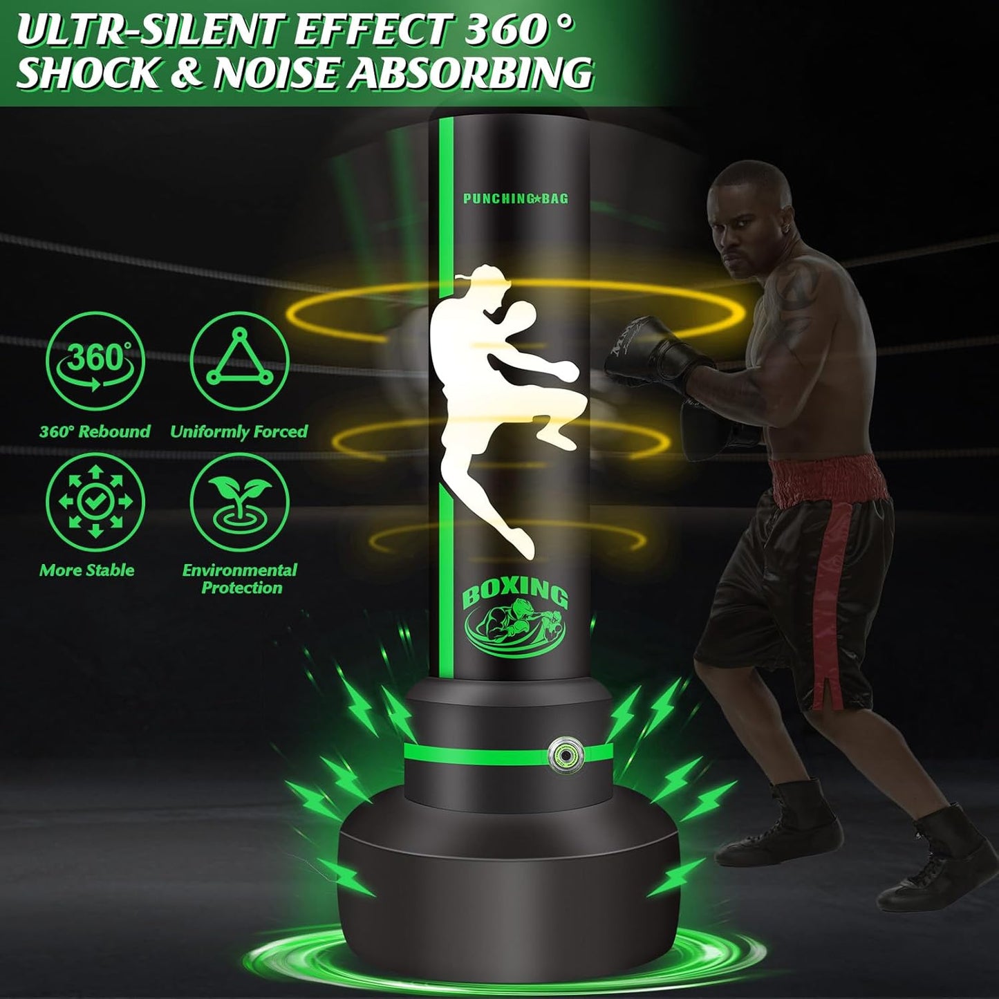 Upgrade Freestanding Punching Bag for Adults Teens Kids, 70'' Heavy Boxing Bag with Stand with Boxing Gloves, Kickboxing Bag for MMA Muay Thai Fitness Taekwondo Boxing Traning