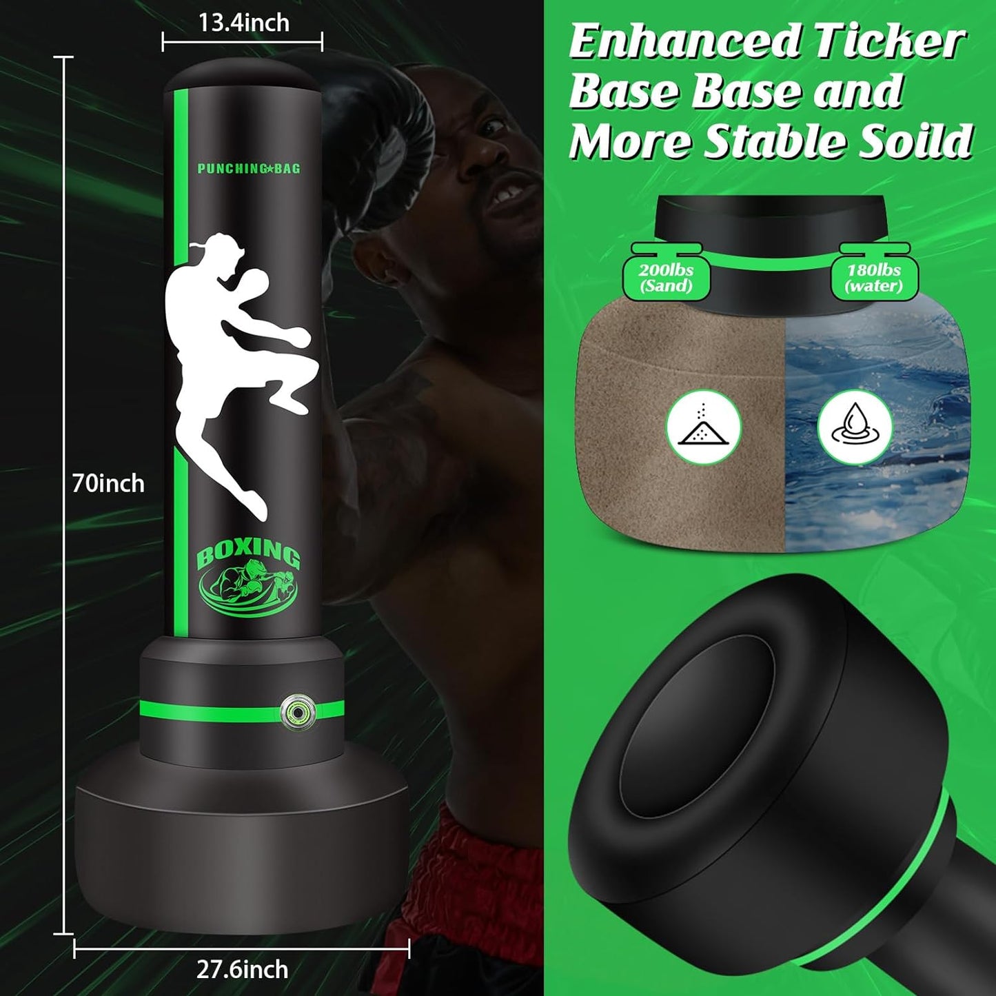Upgrade Freestanding Punching Bag for Adults Teens Kids, 70'' Heavy Boxing Bag with Stand with Boxing Gloves, Kickboxing Bag for MMA Muay Thai Fitness Taekwondo Boxing Traning