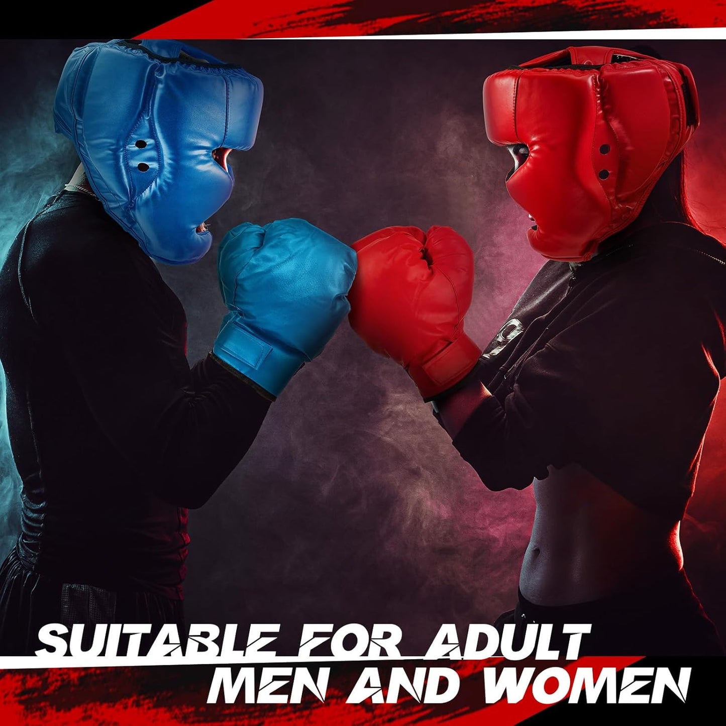 3 Pieces Boxing Headgear and 3 Pairs Gloves Set Shockproof Leather Boxing Helmet Safety Head Guard Punching Bag Gloves for Men Women Youth Beginners