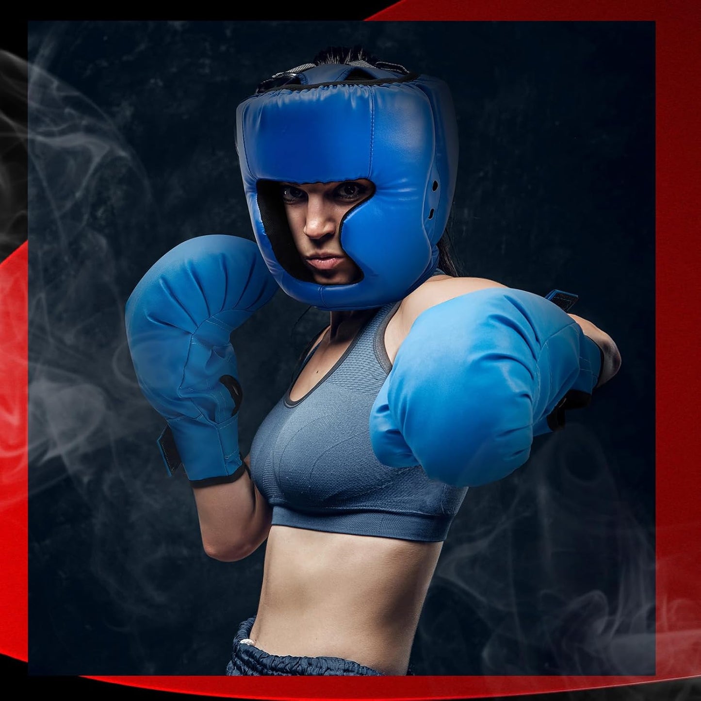 3 Pieces Boxing Headgear and 3 Pairs Gloves Set Shockproof Leather Boxing Helmet Safety Head Guard Punching Bag Gloves for Men Women Youth Beginners