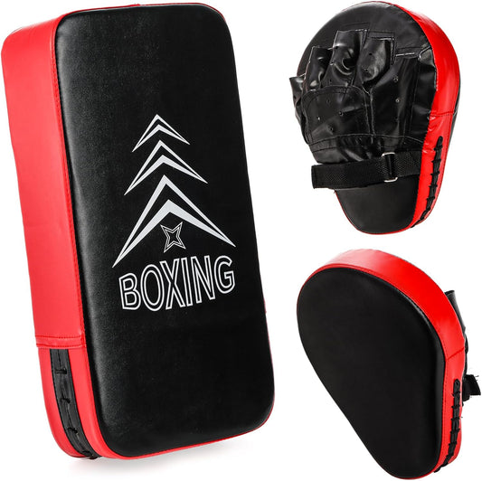 2-In-1 Punching Mitts and Kick Pack Set, Curved Focus Mitts and Taekwondo Kick Pad, Adjustable Strike Shield Arm Pad for Muay Thai and MMA