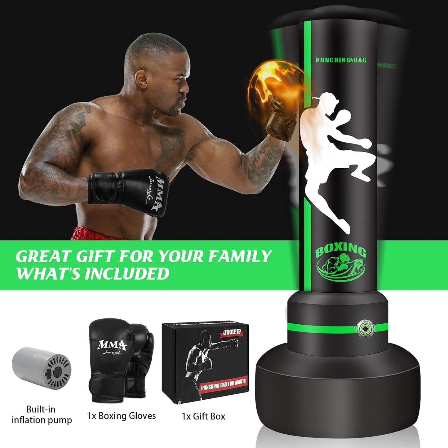 Upgrade Freestanding Punching Bag for Adults Teens Kids, 70'' Heavy Boxing Bag with Stand with Boxing Gloves, Kickboxing Bag for MMA Muay Thai Fitness Taekwondo Boxing Traning