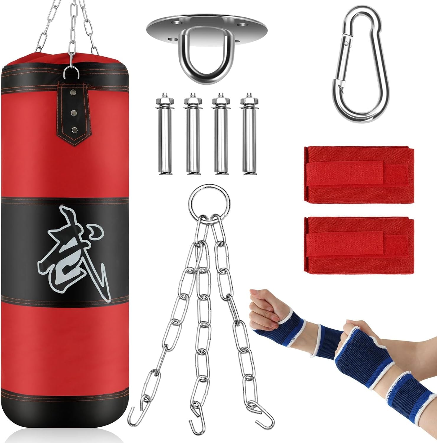 Punching Bag for Adults, 2.62FT PU Heavy Boxing Bags with Chain Ceiling Hook, Hanging Boxing Bag for Kickboxing Muay Thai Karate Judo Taekwondo Home Gym Training, Unfilled