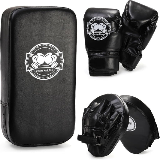 3-In-1 Kids Boxing Set, Punching Gloves Mitts Kick Pad for Beginners, Sports Kickboxing Training Set for Youth Child Boxing, Karate, Taekwondo, Muay Thai, MMA Training